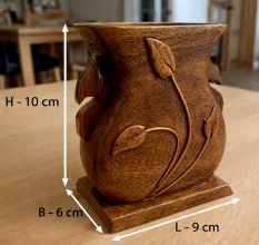 Handmade Wood Vase Pen Pot with Leaf Design